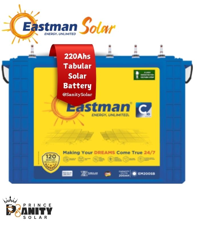 Prince Sanity Solar - Affordable 220ahs Tabular Eastman Solar Batteries at the lowest wholesale price in Nigeria with nationwide delivery.